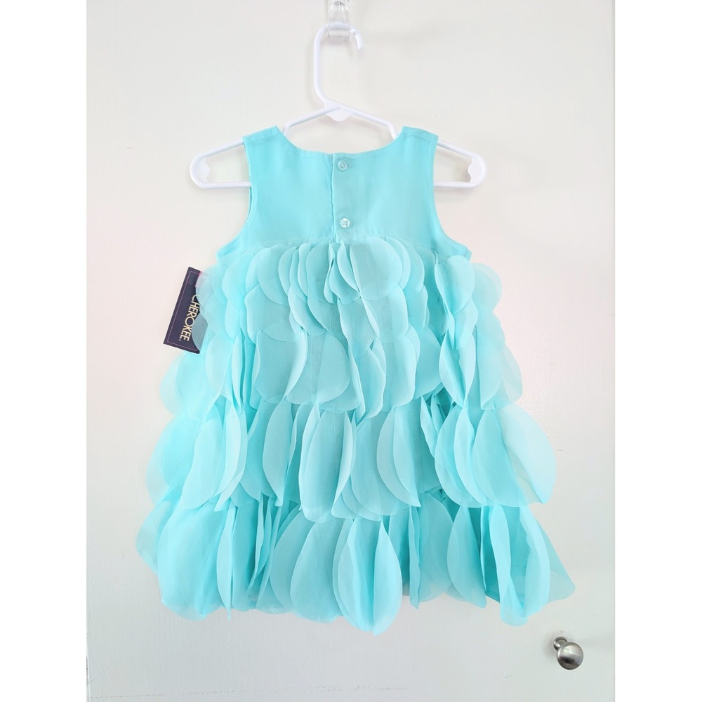 Cherokee Toddler Girls 2T Aqua Petal Tiered Sleeveless Dress Party Wedding New - Picture 2 of 8